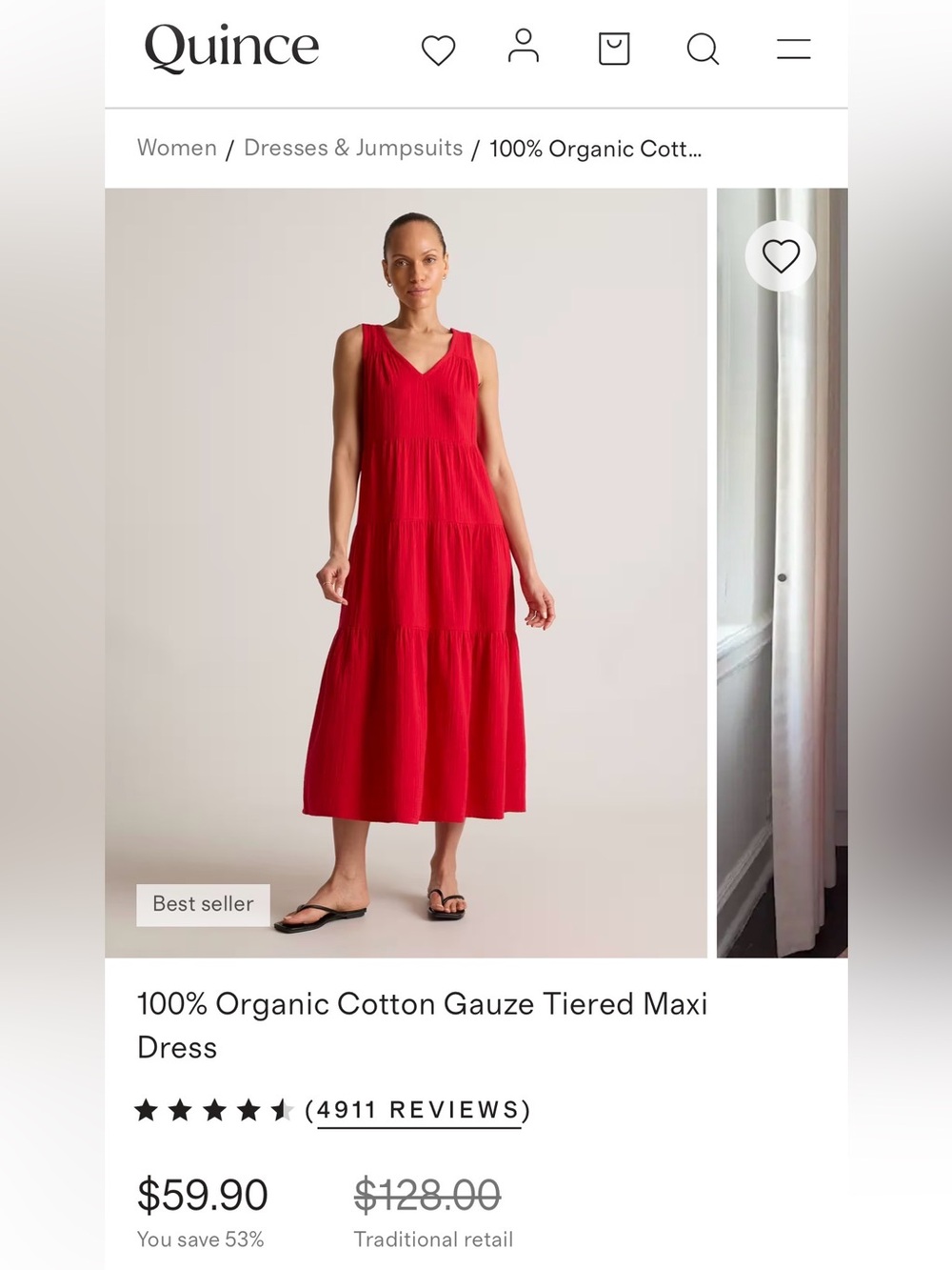 Quince Red Organic Cotton Tiered Maxi Dress